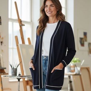 Liz Claborne Black Cardigan with White Trim size Medium new with tags